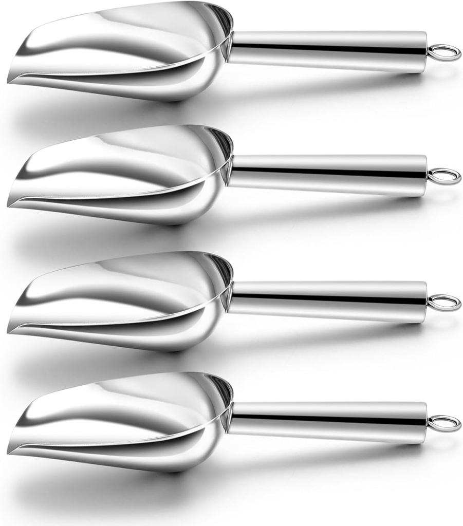 TeamFar Mini Ice Scoop, 3oz Stainless Steel Canister Small Ice Candy Scoop for Kitchen Dispenser Buffet Jars, Healthy & Sturdy, Multi-use & Mirror Finish, Dishwasher Safe-4 PCS