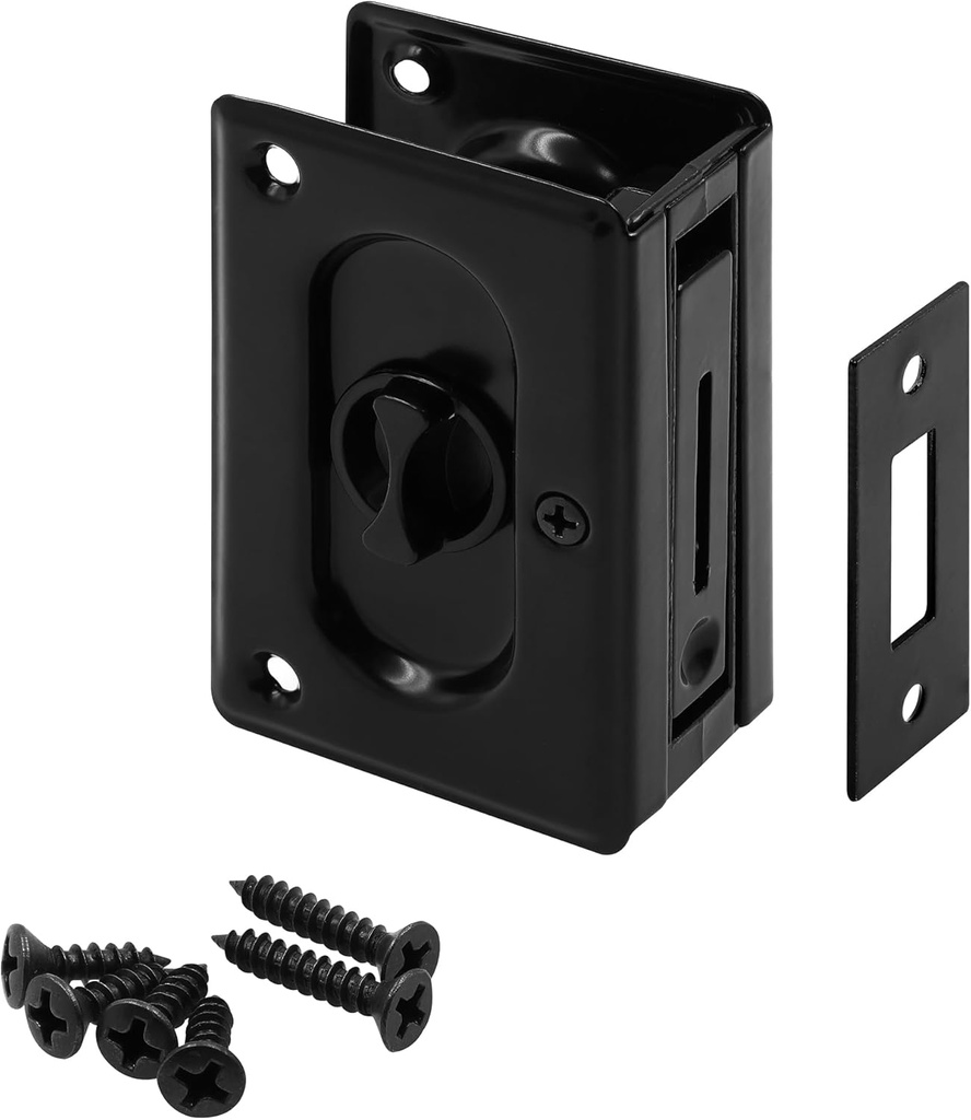 Prime-Line N 73678 Pocket Door Privacy Lock with Pull - Replace Old or Damaged Pocket Door Locks Quickly and Easily – Matte Black, 3-3/4 in. (Single Pack)