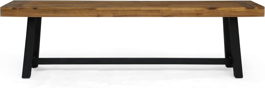 Christopher Knight Home Toby Outdoor Acacia Wood Bench, Sandblast Teak Finish and Black