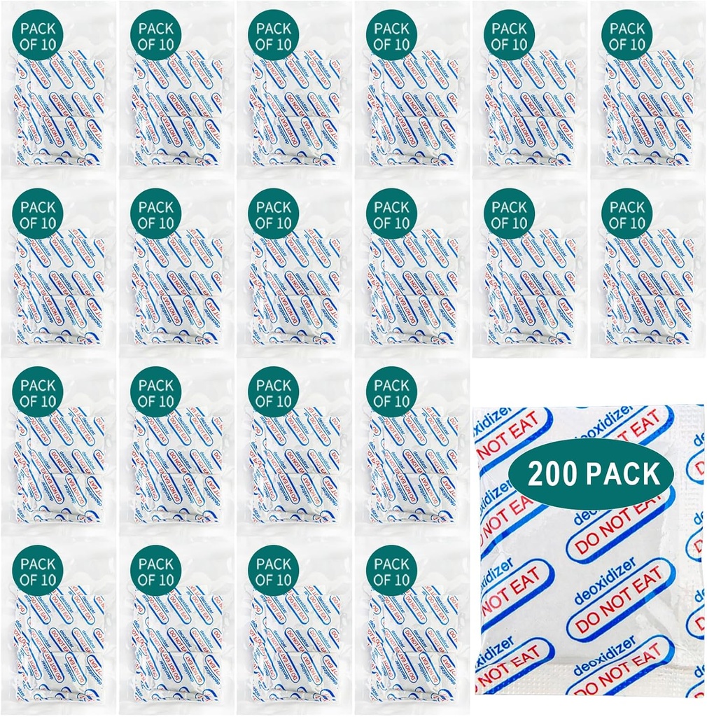200 Packs 500CC Food Grade Oxygen Absorbers (10 Packs x 1 Vacuum Bag) - Long Term Food Storage O2 Absorbers