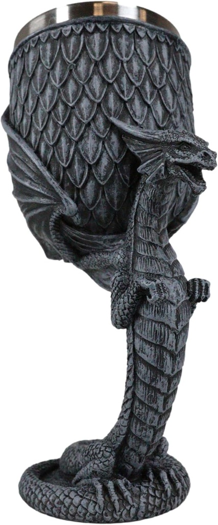 Ebros Gift Ancient Gothic Archaic Gray Stone Dragon Atlas Bearing Globe Of Scales Wine Goblet Chalice Cup 6oz Legendary Dragon Medieval Elixir of Life Party Prop Decor