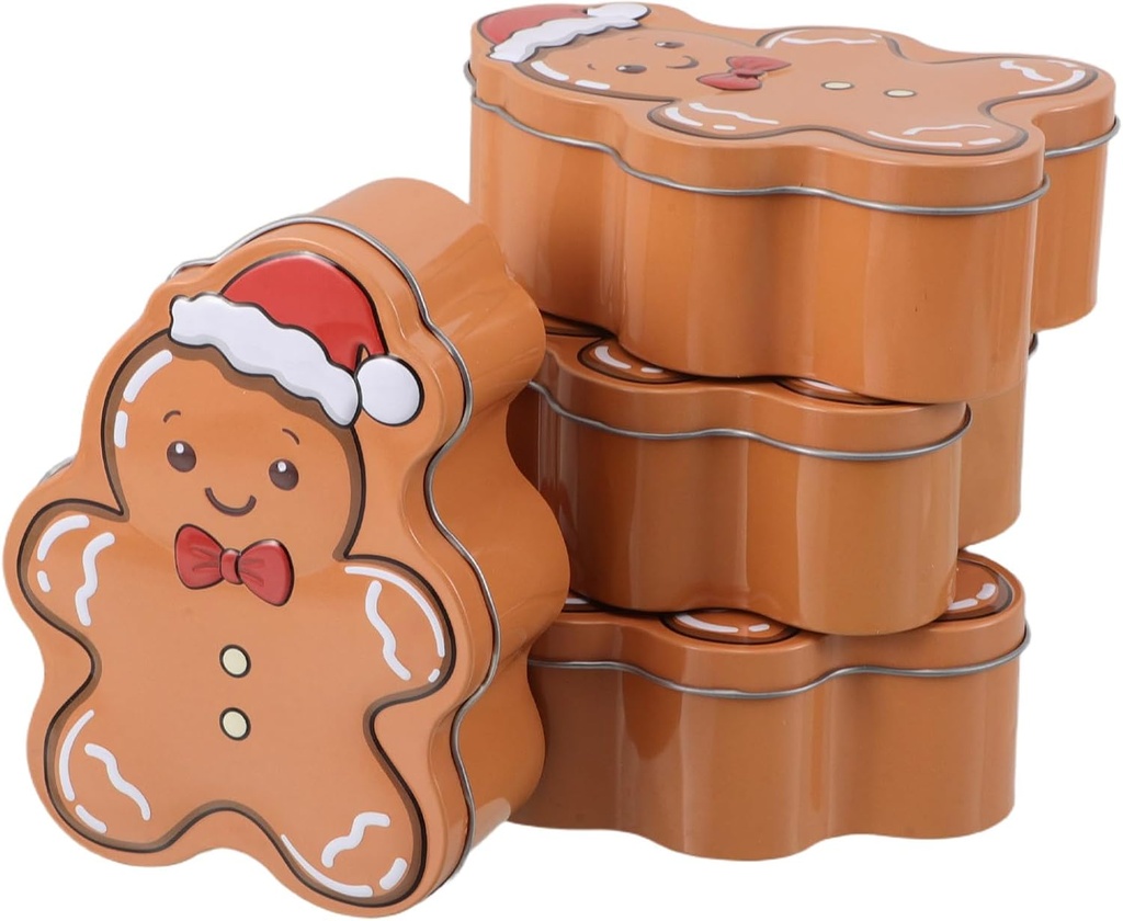 DOITOOL 4 Pcs Christmas Cookie Jar Metal Gingerbread Cookie Containers Reusable Tinplate Candy Boxes for Xmas Holiday Parties Gift Giving