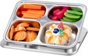 Stainless Steel Snack Containers with Lid – Plastic-Free 4-Compartment Metal Lunch, Bento Snack Boxes for Home, School, and Travel