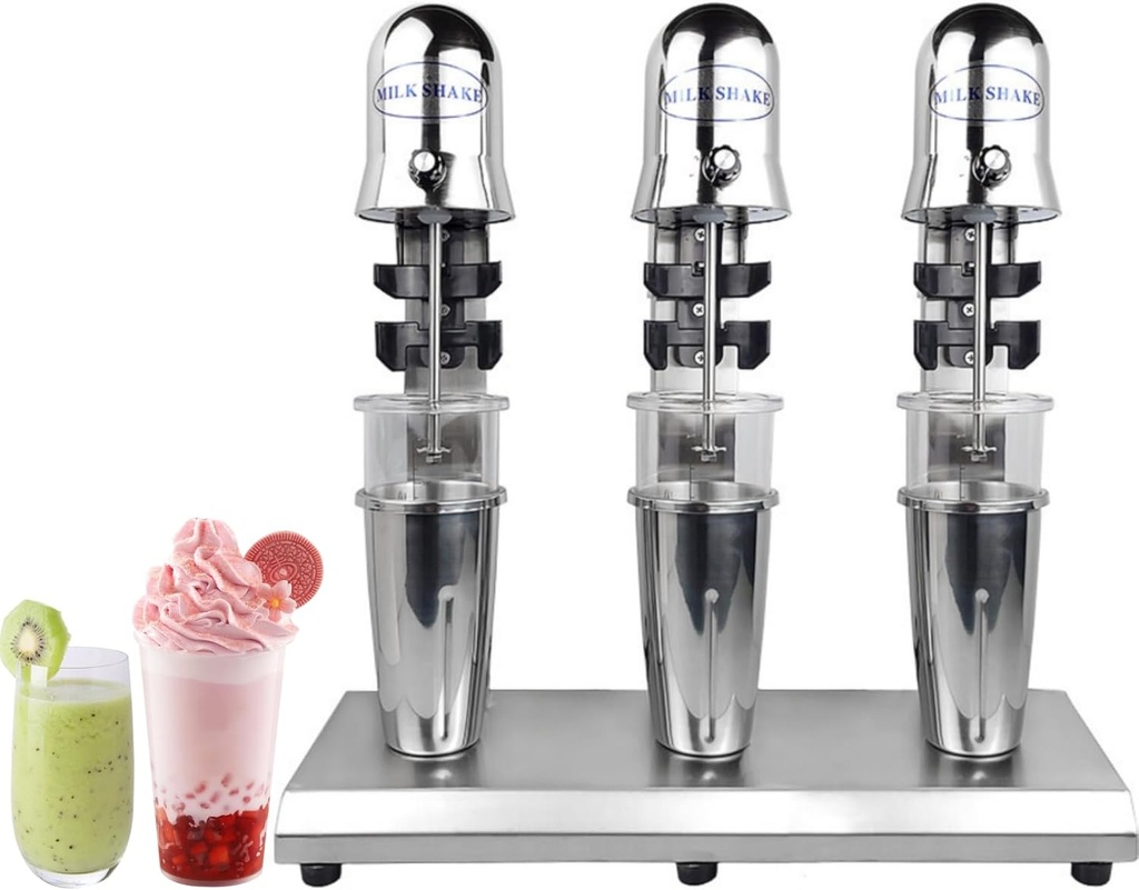 Milkshake Maker, Commercial Electric Milkshake Maker, 110V 18000rmp 3-Head Drink Mixer Machine Stainless Steel Tea Drink Juice Mixer with 6pcs 800ml Cups and 2 Speeds Adjustable