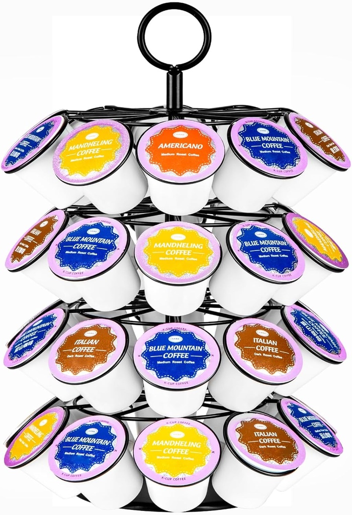 Coffee Pod Holder, K Cup Holders,Coffee Pod Storage Carousel Holder Organizer Compatible with K Cups Pods ,Spins 360-Degrees Design ,40 Pods Capacity, Round, Black