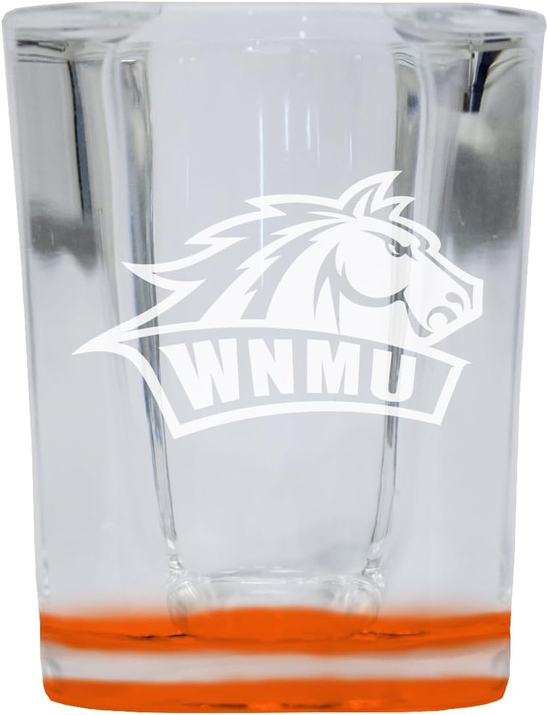 R and R Imports Western New Mexico University 2 Ounce Engraved Shot Glass Square Orange Base Officially Licensed Collegiate Product Single Unit