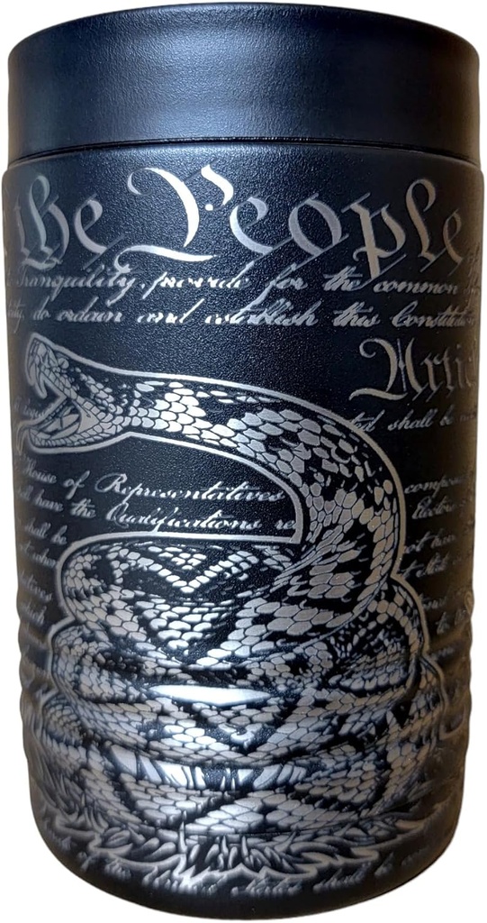 Don't Tread on Me Gadsden Flag American Flag 360 Degree Design Stainless Steel Insulated Can Cooler – Holds 12 or 16 oz Cans or 12 oz Bottles - Fully Wrapped Engraving - (Don't Tread On Me US Flag)