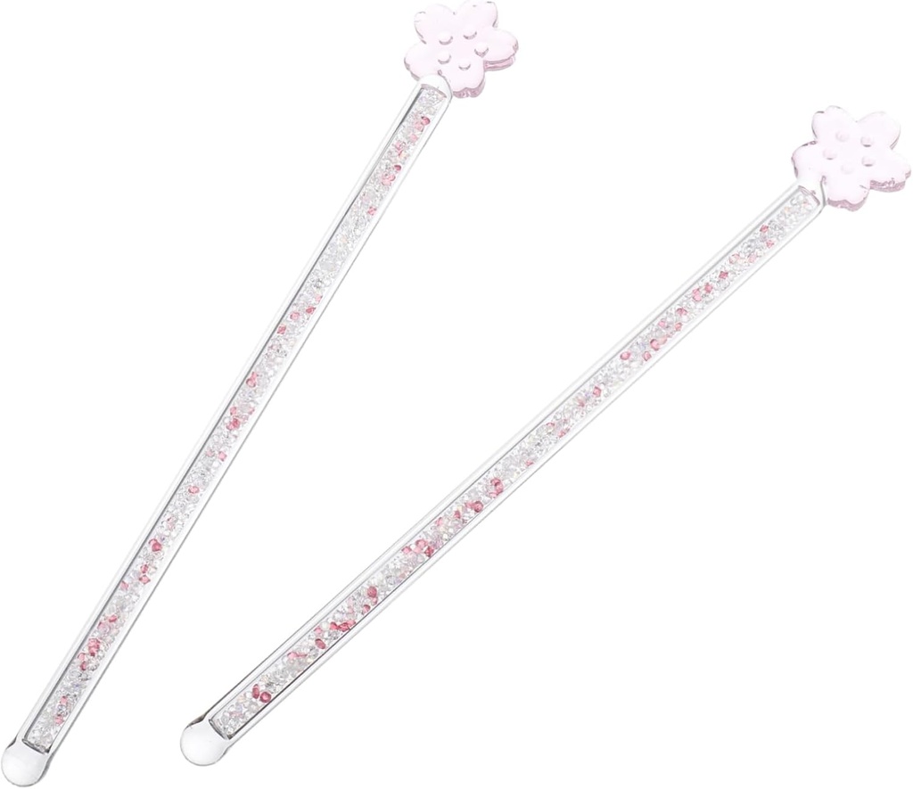 2pcs Glass Stirrer for Coffee Iced Tea Drink Mixers Cherry Blossom Design Reusable