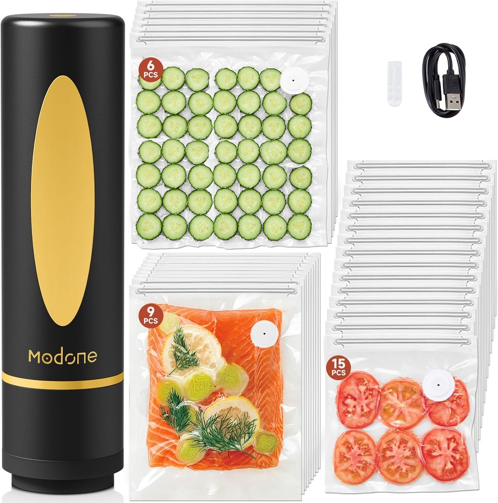 Vacuum Sealer, Food Saver Vacuum Sealer Machine, Compact Handheld Vacuum Sealers with 30 Reusable Vacuum Seal Bags for Freshness Preservation Food Storage