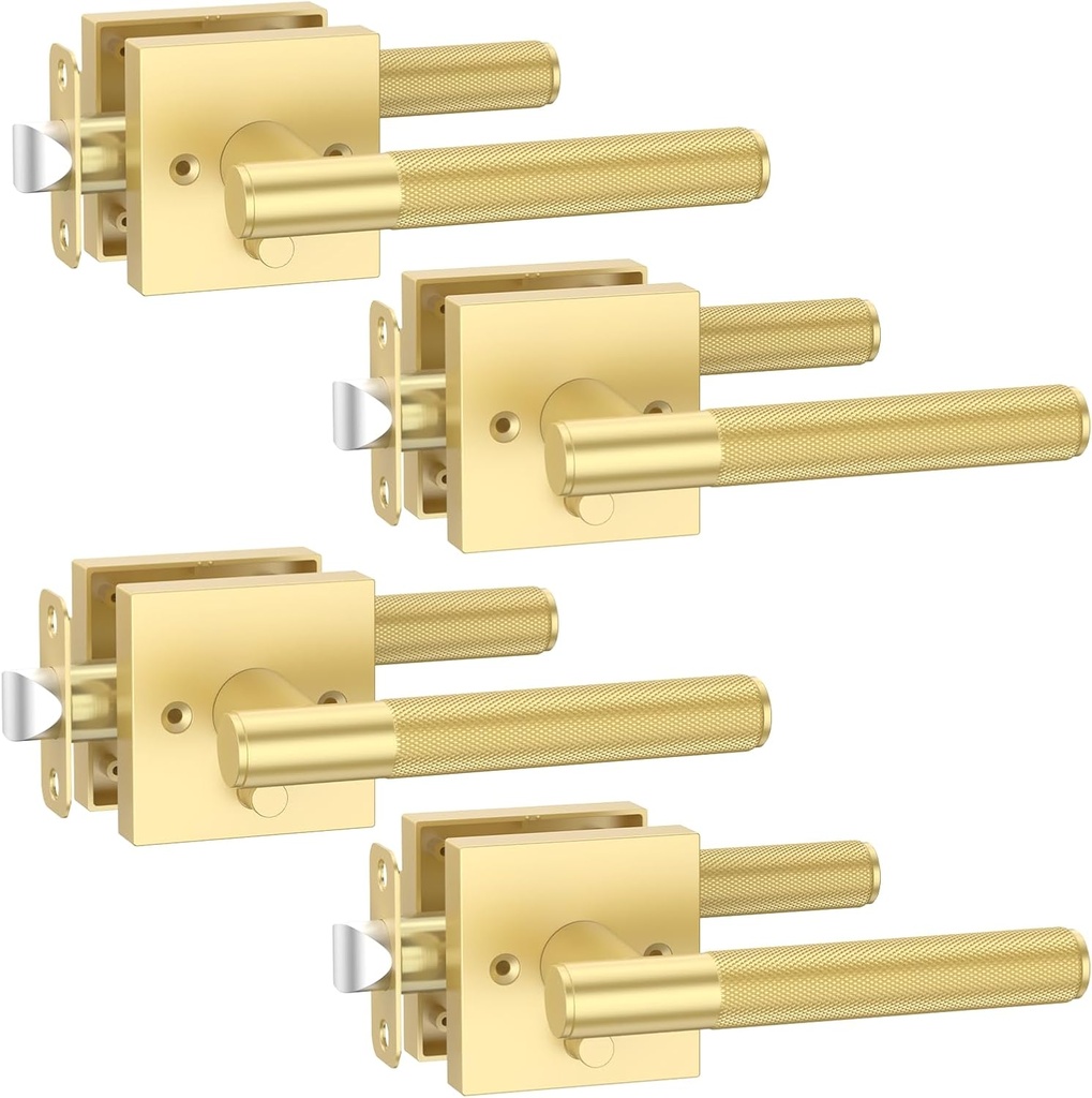 Asidrama 4 Pack Gold Privacy Door Handles, Door Lever with Door Knobs Indoor for Bedroom or Bathroom, Heavy Duty Door Handles Interior with Locks for Left Right Sided Doors