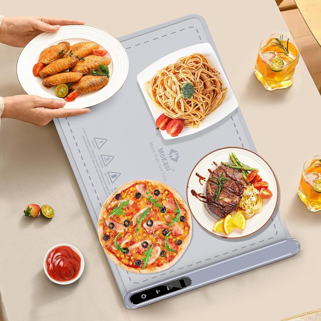 Electric Food Warming Mat Heating：Flameless Silicone Countertop Warmer Tray With 7 Temps 24x16 Inch - Portable Foldable Heat Pad Keep Food Warm For Dinner Serving And Buffet Party - (GRAY)