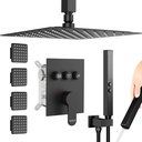 Shower Faucets Sets Matte Black Shower System, STARBATH 12" Rainfall Shower with 2 in 1 Handheld and 4 Body Jets, Can Use All at Once, Push Button Complete Shower Set with Valve and Trim Kit