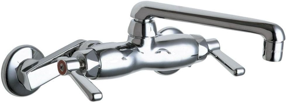 Chicago Faucets 445-ABCP Wall Mount Lavatory Metering Faucet with Metal Lever Handles, Chrome