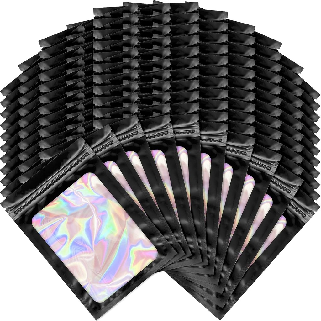 Marspark 200 Pieces Foil Bags 3 x 4.7 Inch Resealable Foil Bags with Clear Window Zipper Lock Black Packaging Pouch for Food Storage Sample Beans Cookies Jewelry Supplies(3 x 4.7 Inch)