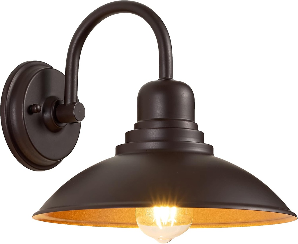GOLDHILL Oil Rubbed Bronze Bathroom Vanity Light, Gooseneck Outdoor Barn Light with E26 Based Socket, Waterproof Round Outside Lights for House Garage Bathroom