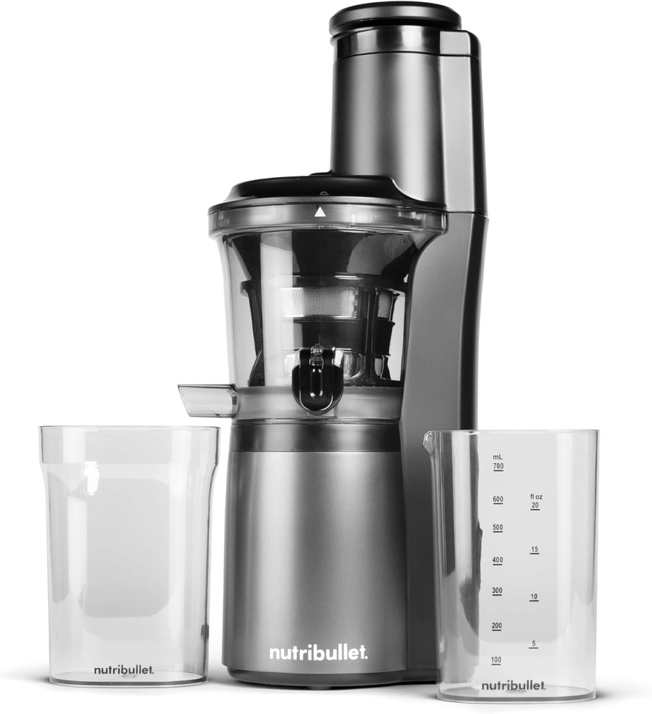 nutribullet Slow Juicer, Slow Masticating Juicer Machine, Easy to Clean, Quiet Motor & Reverse Function, BPA-Free, Cold Press Juicer with Brush, 150 Watts, Charcoal Black, NBJ50300, 24-oz