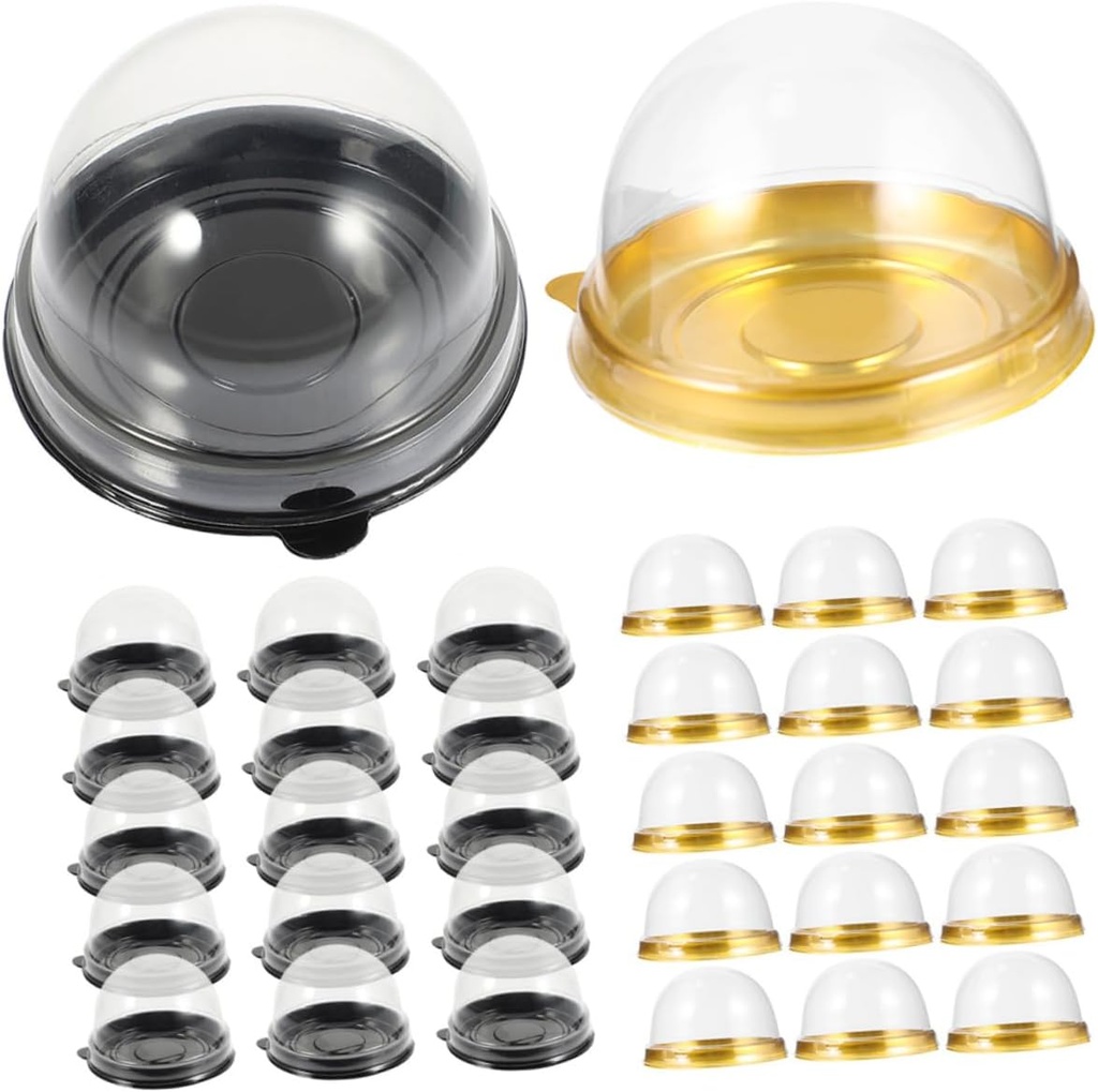 Amosfun 100Pcs Mooncake Packaging Boxes Round Plastic Dessert Holders Compact Mousse Containers for Home Baking for Parties and Events