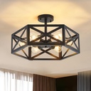 Modern Semi Flush Mount Ceiling Light,19.7" 6-Light Hexagon Flush Mount Ceiling Lights for Dining Room Light Fixture,Farmhouse Black Metal Kitchen Island Lighting Fixtures for Hallway,Bathroom
