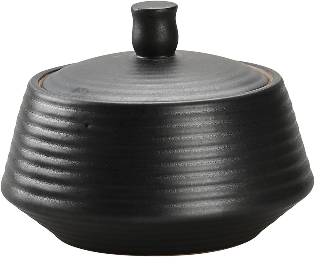 Retro Kitchen Canisters Ceramic Food Storage Jar Roud Shape with Silicone Airtight Lid for Tea, Coffee, Nuts, Herb, Spice, Sugar (Low Black)