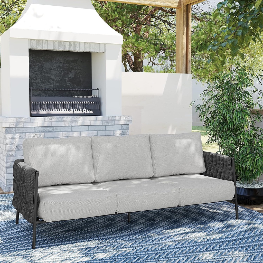 East Oak Outdoor Patio 3 - Seat Sofa with Extra Thick Cushions, Quick Assembly, Premium Olefin Material, Strong Steel Frame, Stylish & Durable for Garden/Backyard