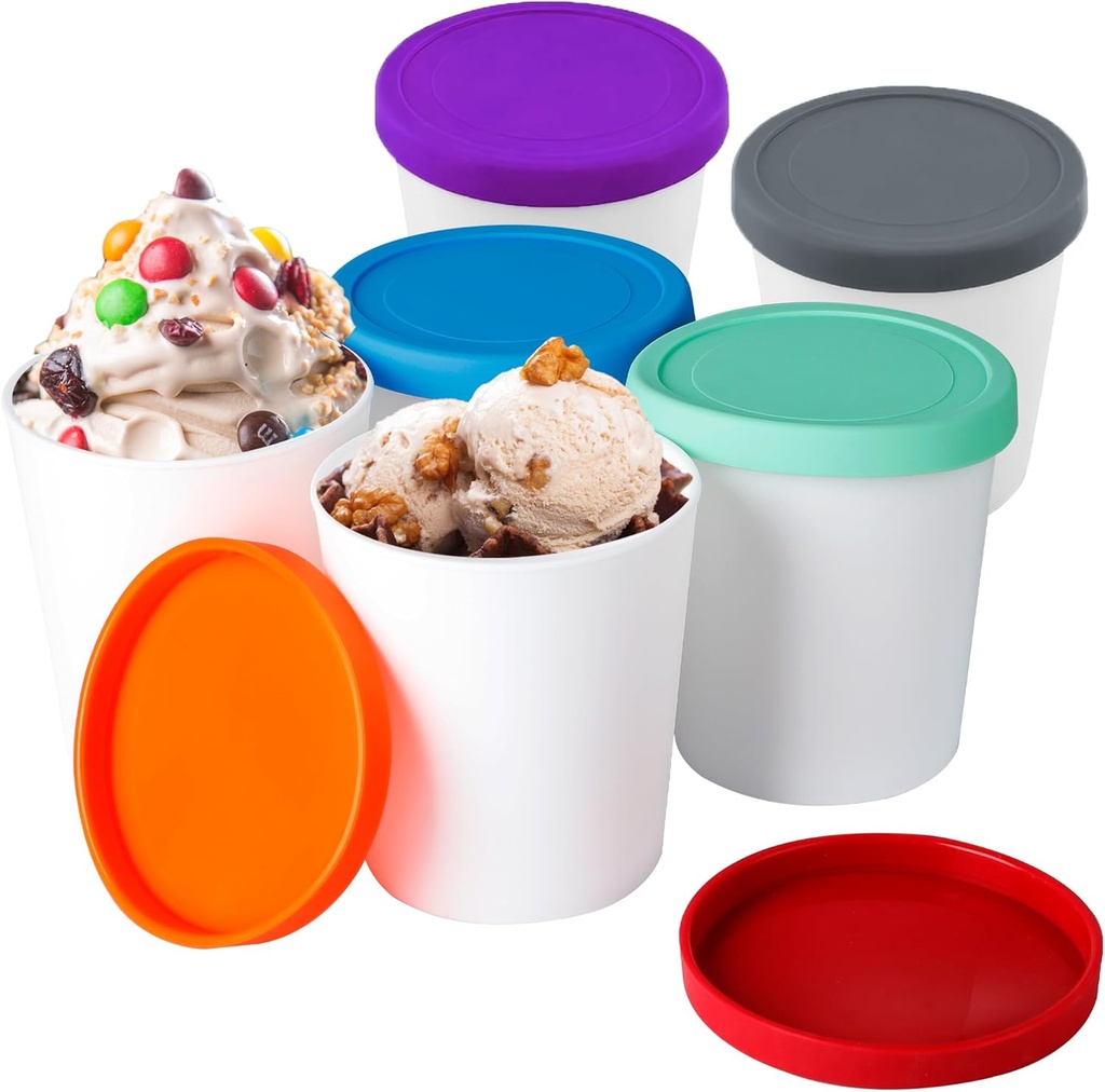 Mini Homemade Ice Cream Containers - 6 Pack Reusable 8Oz Leak-Free Silicone Lid Set