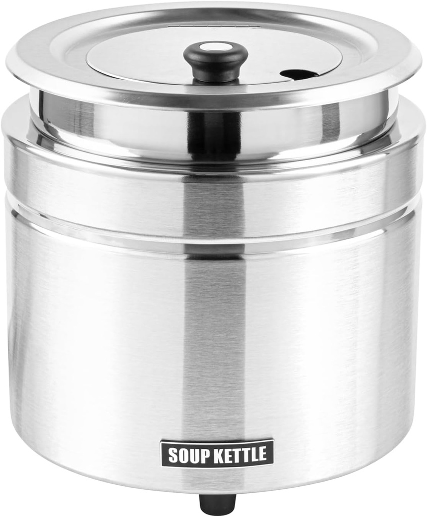 Restaurantware-Hi Tek 11 Quart Countertop Food Warmer, 1 Electric Soup Warmer - Detachable Pot Insert, Temperature Control Knob, Stainless Steel Soup Kettle with Hinged Lid, for Catering Or Buffet