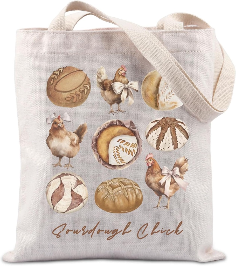 Lywjyb Birdgot Sourdough Tote Bag Sourdough Chicken Gift Reusable Sourdough Bread Gift for Baker Chicken Lover