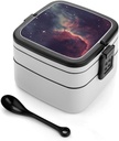Personalize Double Layer Bento Box Star Field in Deep Space Lunch Box - Durable, Leak-Proof with Spoon Adult Premium Bento Case for Work Travel Camping
