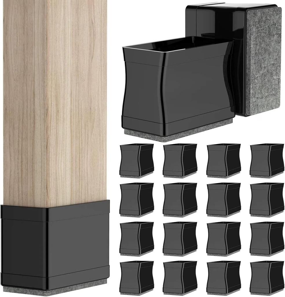 1" x 1 1/2" Rectangle Chair Leg Floor Protectors for Hardwood Floors Silicone Covers to Protect Wood Tile Floors Felt Pads Furniture Leg Caps Reduce Noise. Easy to Move.16 PCS Black.
