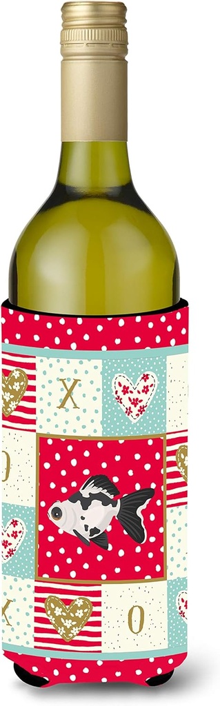 Caroline's Treasures CK5480LITERK Telescope Eye Goldfish Love Wine Bottle Hugger, Red Bottle Cooler Sleeve Hugger Machine Washable Collapsible Insulator Beverage Insulated Holder