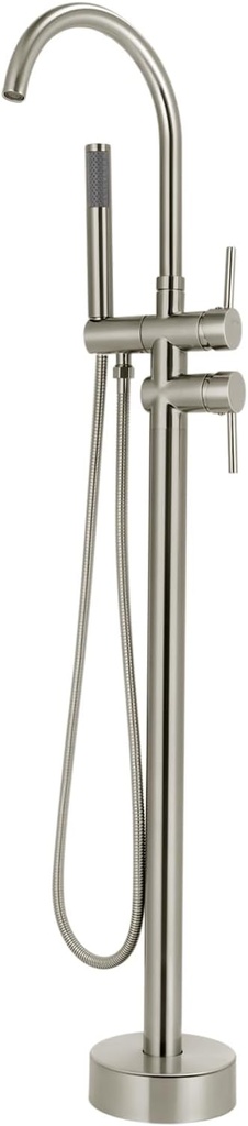 Floor Mount Bathtub Faucet，Freestanding Tub Faucet ，High Flow Dual Function 360 Degree Rotating Tube and Handheld Water Outlet (Brushed Nickel)