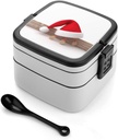 Christmas Hat Bento Box, Reusable Double Layer Lunch Box with Handle & Dividers, 1000ml Leakproof Lunch Container for Office, Picnic, Travel