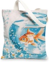 Fishes Canvas Tote Bags, Artistic Fish Bowl Design Eco-Friendly Shopping Bags, Cute Nautical Lightweight Washable Shoulder