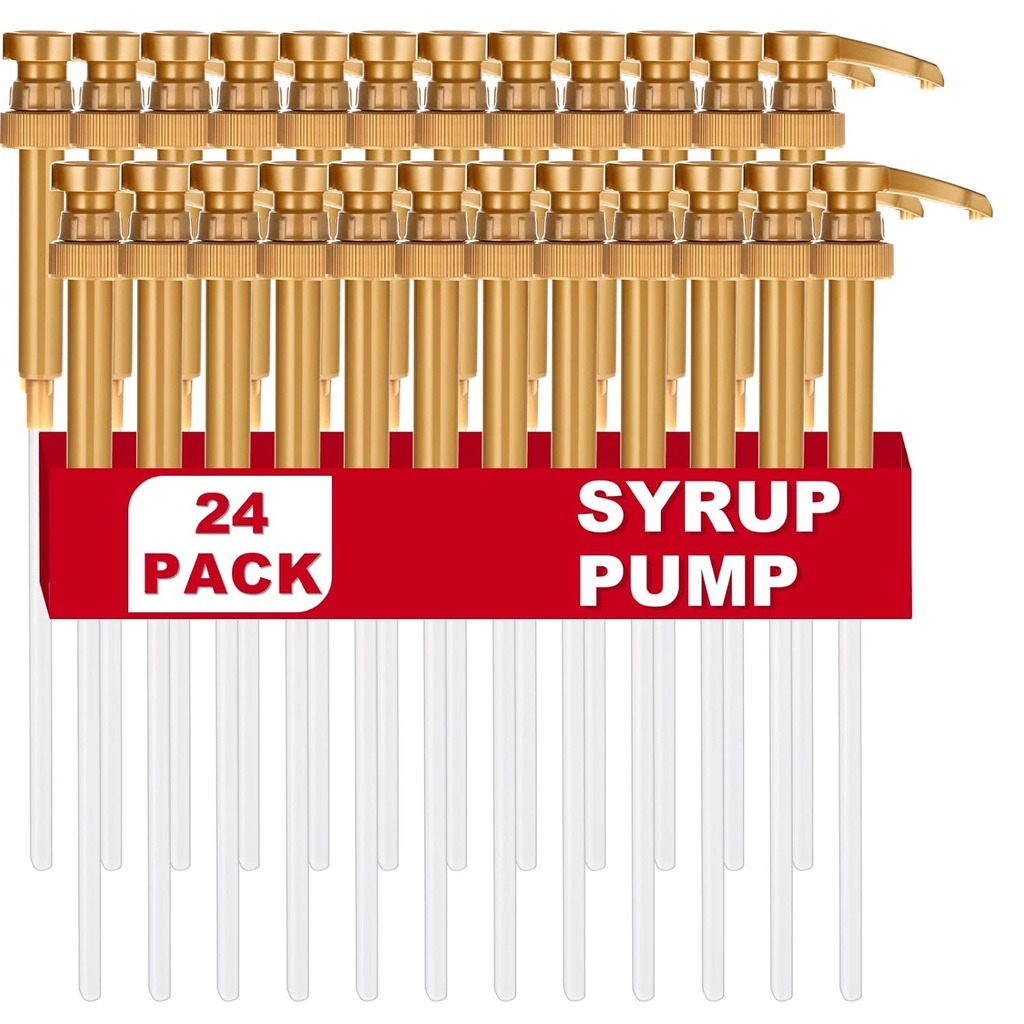 24 Pcs Gold Squirt Syrup Pump, Coffee Syrup Pump Dispenser Coffee Syrup Bottle 750ml 25.4oz Syrup Pump for Kitchen Dinning Bar Accessories