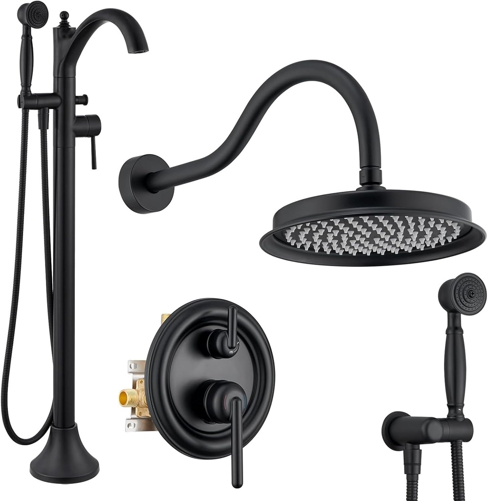 Freestanding Tub Faucet & Rain Shower System Combo- BK