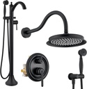 Freestanding Tub Faucet & Rain Shower System Combo- BK