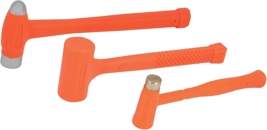 Performance Tool M7234 Dead Blow Hammer Set with Brass Cap, Ball-Peen, and Dead Blow Hammers and Urethane Coating, Orange (3-Piece)