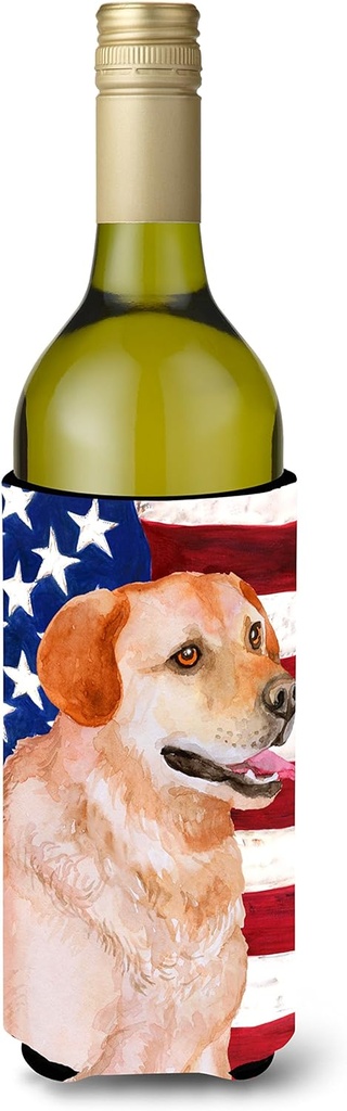 Caroline's Treasures BB9714LITERK Labrador Retriever Patriotic Wine Bottle Hugger Bottle Cooler Sleeve Hugger Machine Washable Collapsible Insulator Beverage Insulated Holder
