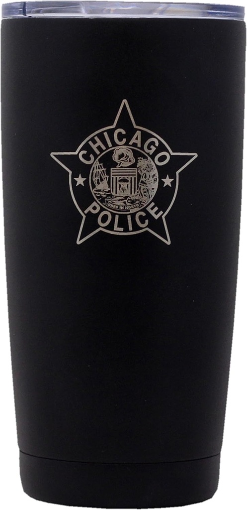 Chicago Police Department Tumbler Stainless Steel Black W/Clear Lid 20oz. 13723