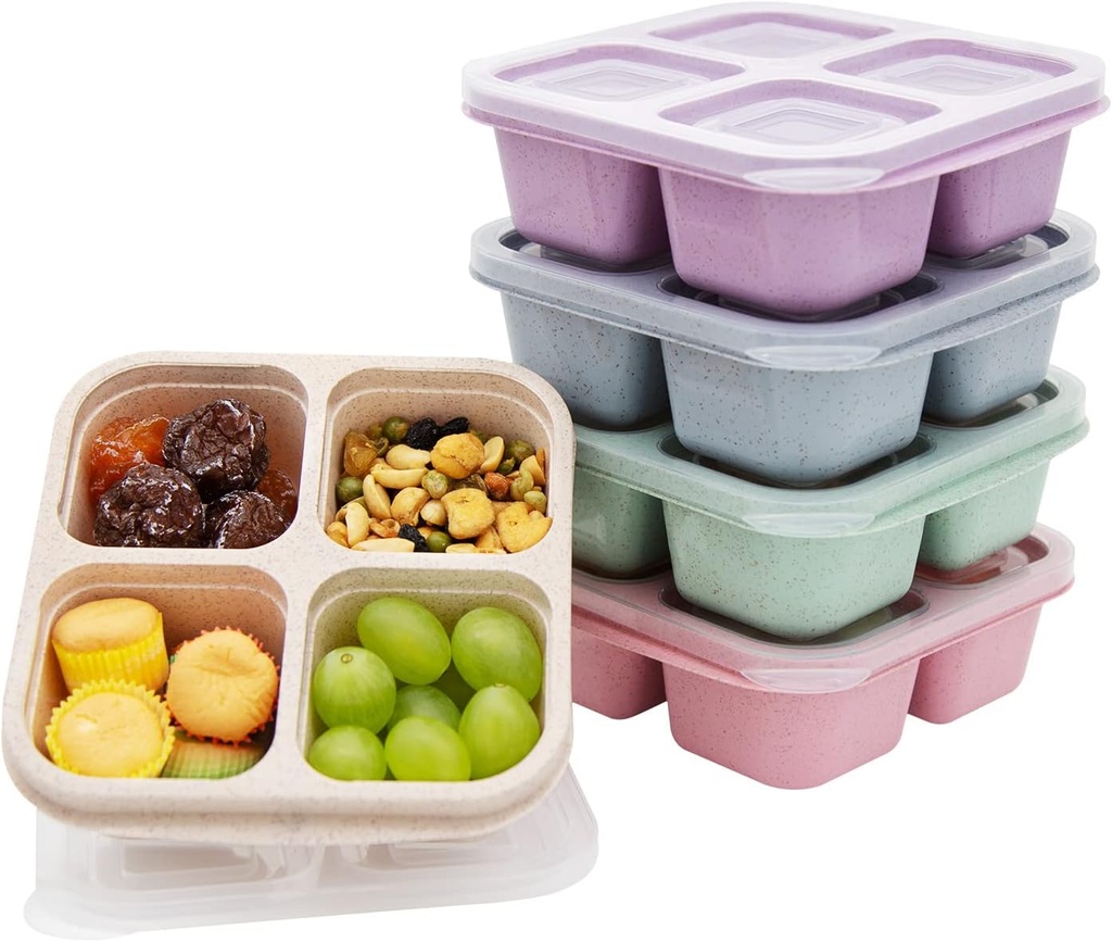 5 Pack Bento Lunch Box,4 Compartment Snack Containers,Divided Snack Box,Meal Prep Lunch Containers FOR Kids/Toddle/Adults,Food Storage Containers for School, Work and Travel