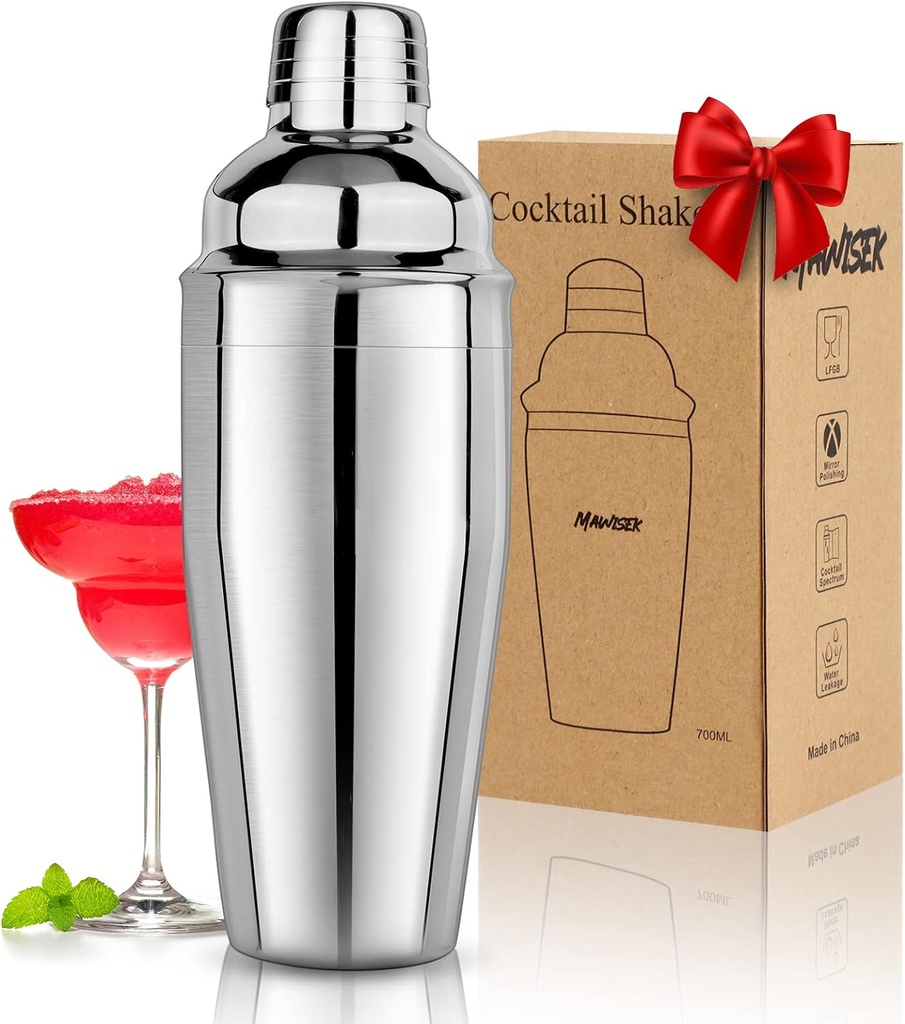 Cocktail Shaker 25oz Martini Shaker Drink Shaker Bar tools with Built-In Strainer for Bartender, Professional 18/8 Stainless Steel Margarita Mixer for Mixed Drinks