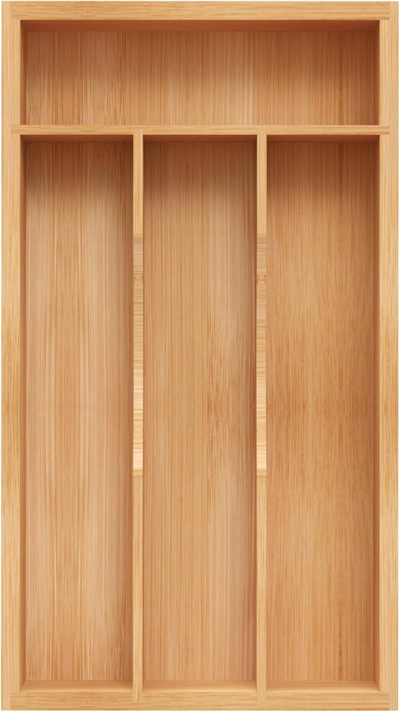 Small Silverware Organizer, Bamboo Kitchen Drawer Organizer, Utensil Holder, Cutlery Tray & Spoon Flatware Storage with Grooved Drawer Dividers