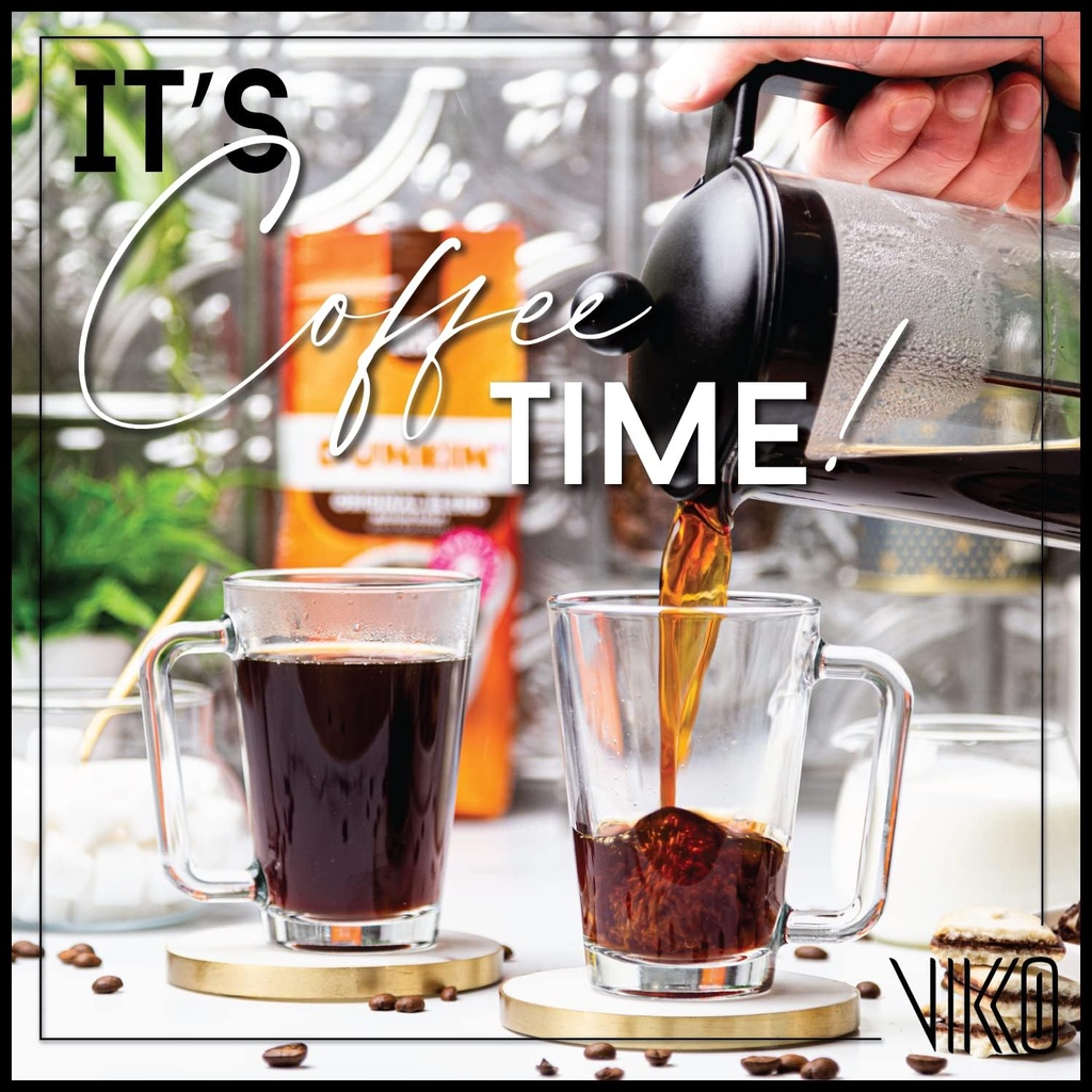 Vikko Glass Coffee Mugs, Thick and Durable 9 Ounce Coffee Cup, Microwave and Dishwasher Safe, Set of 12 Clear Glass Mugs