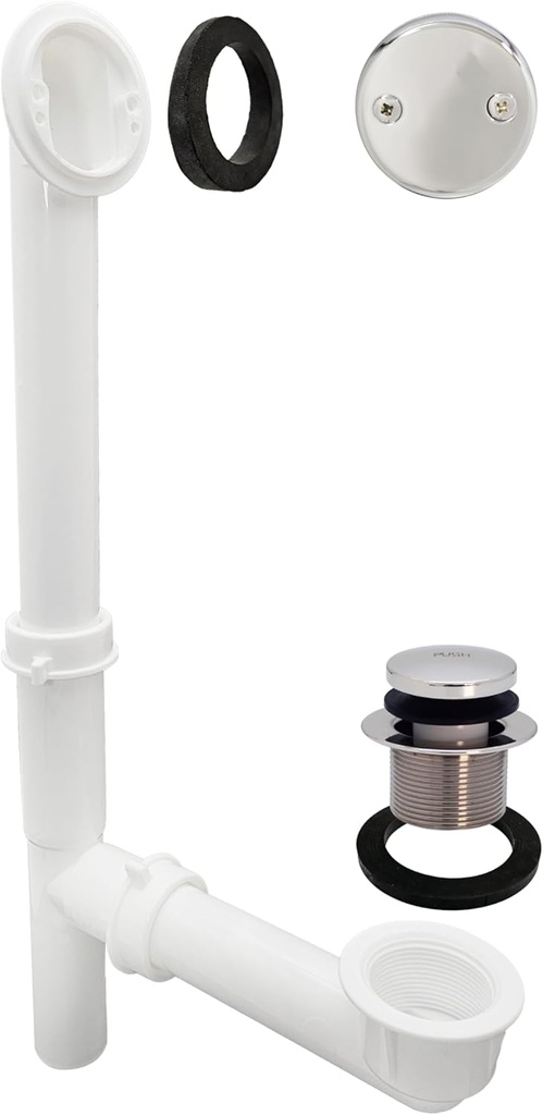 Westbrass Y593244CP White Tubular Tip-Toe Bath Waste and Overflow Assembly, Polished Chrome