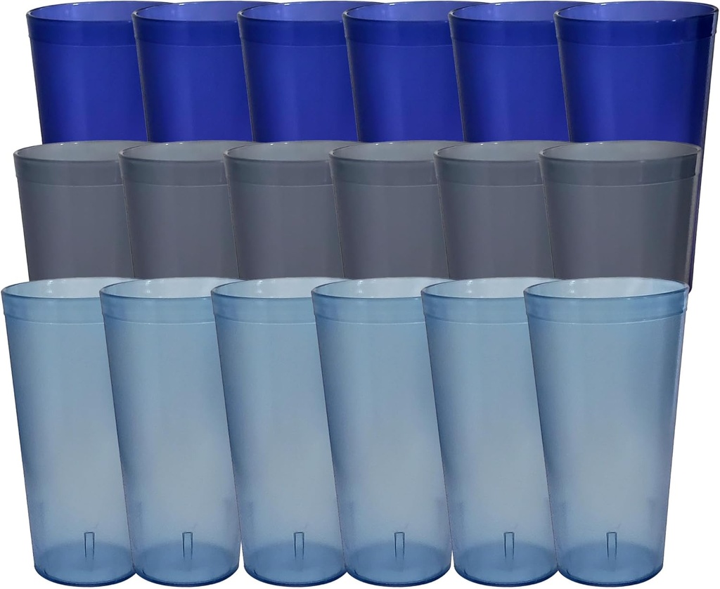 Party Outlaw 18 Pc Plastic Cups 24oz Party Tumblers (Party Purples), Lightweight Heavy Duty, Stackable Cafe Style Plastic Glasses. Reusable & Dishwasher Safe Ice Tea & Water Cups