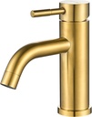 Modern Single Handle Bathroom Faucet Single Hole Brushed Gold Bathroom Sink Faucet Stainless Steel Commercial Basin Faucet (Brushed Gold No Drain)