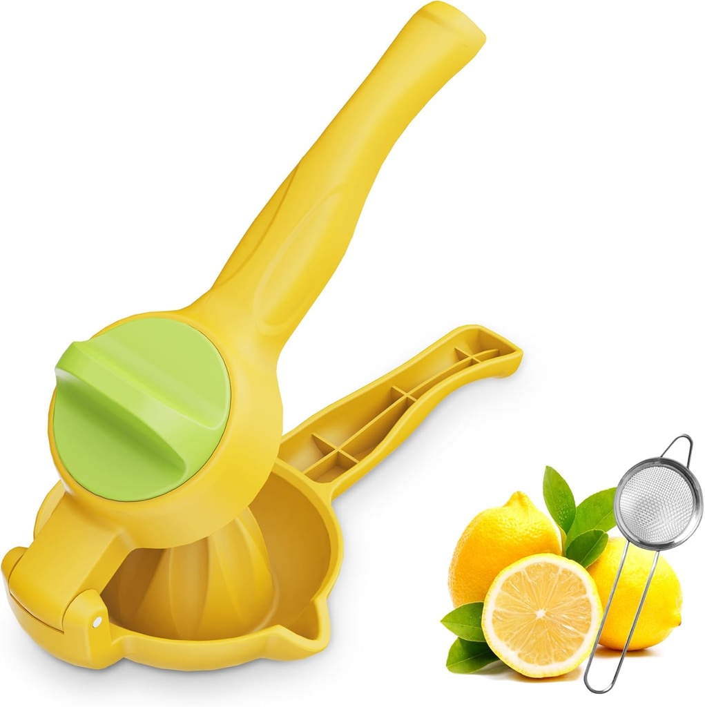 Lemon Squeezer, Manual Citrus Juicer, Lemon Juicer with Rotating Hinge Blade Hand Juicer Squeezer with a leaking spoon for Extracting the Most Juice Possible Yellow