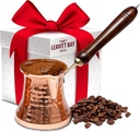 12oz Cezve Turkish Coffee Pot - Copper Turkish Ibrik, Greek Coffee Maker, Coffee Pot with Mango Wood Handle, Ideal for Authentic Turkish, Greek, Arabic Coffee