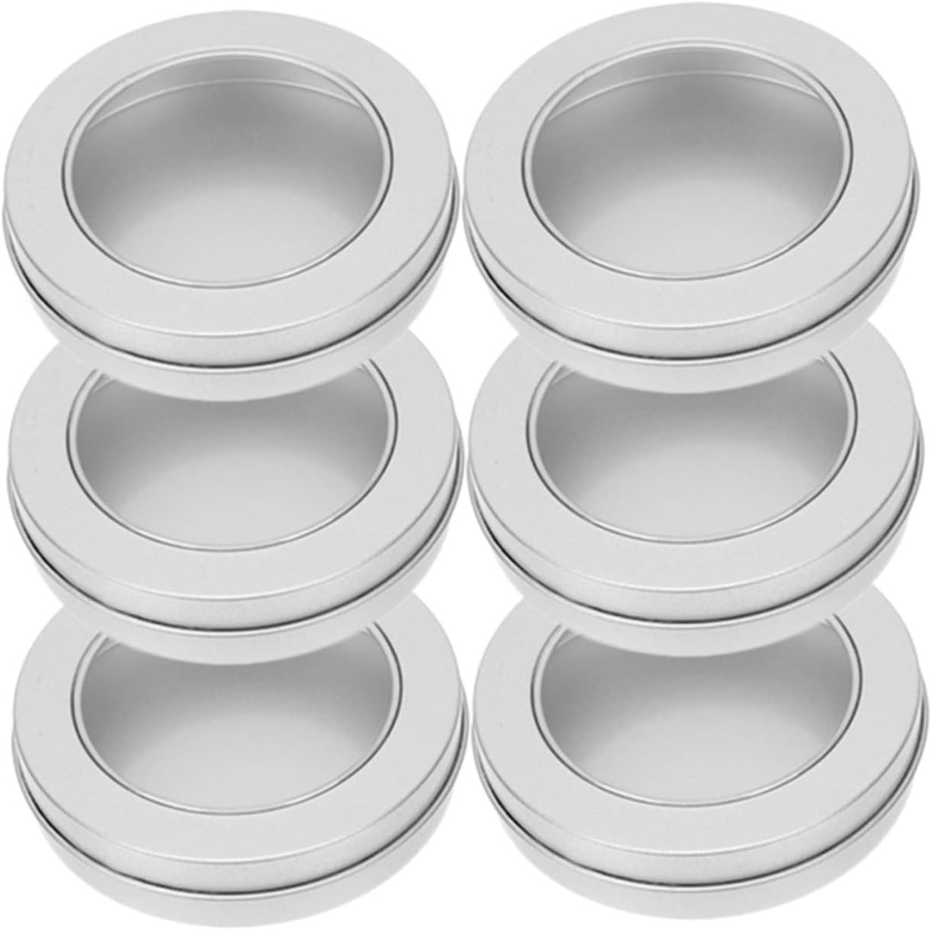 OUNONA 6-Piece Round Tinplate Can Set with Window Small Storage Tins with Lids for Candy and Cookie Organization for Home and Holiday Decor
