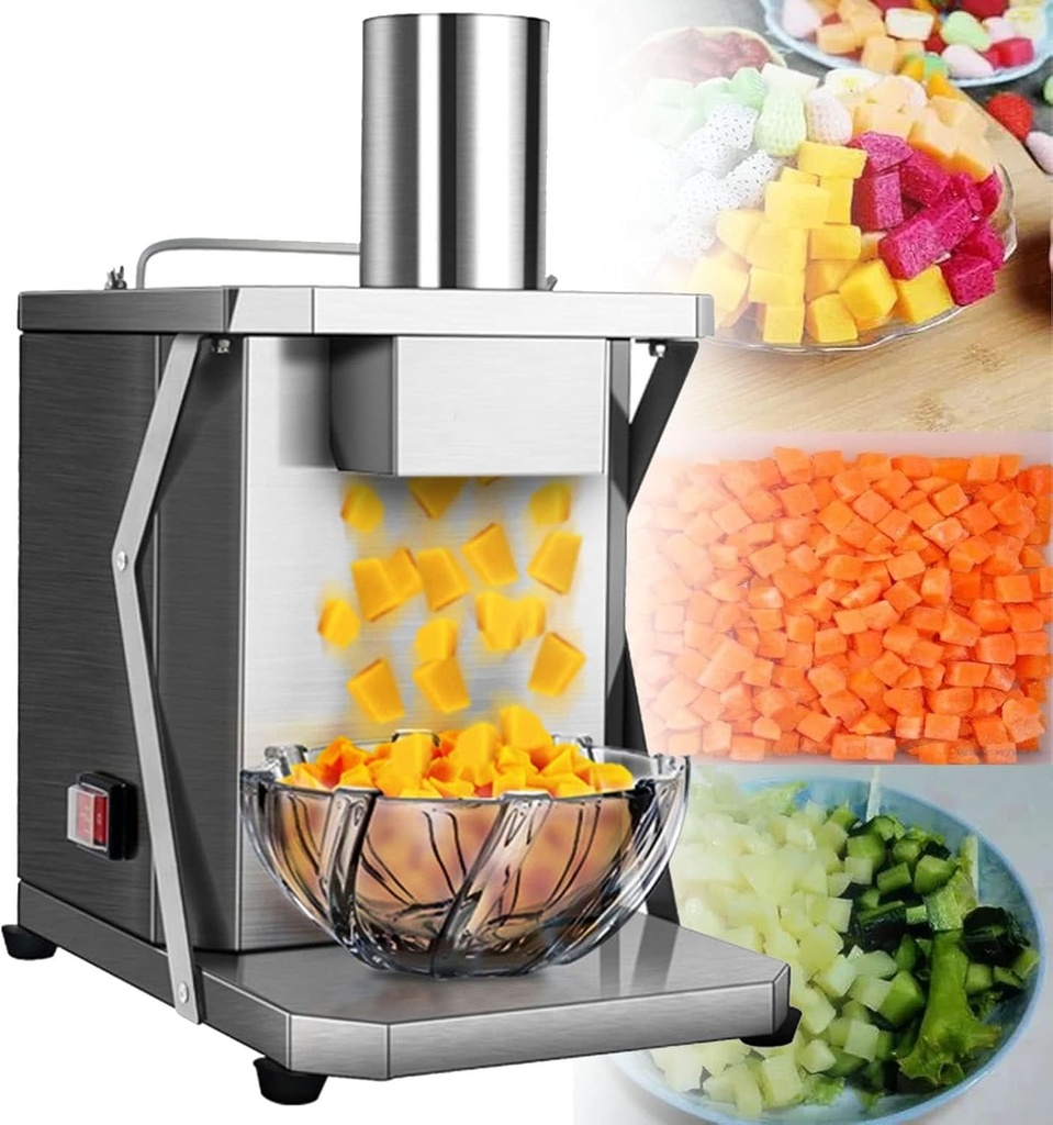 Commercial Vegetable Dicer Electric Fruit Dicing Machine Heavy Duty Stainless Steel Electric Carrot Potato Onion Granular Cube Cutting Shredder Food Processor